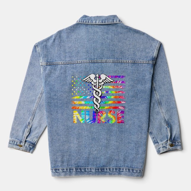 Wings Nurse Stethoscope American Flag Nursing Tie  Denim Jacket (Back)