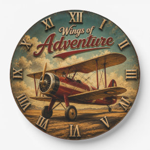Wings of Adventure Vintage Biplane Retro Airplane Paper Plate