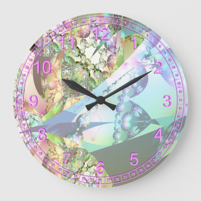 Wings of Angels Amethyst Crystal Abstract Fractal Large Clock (Front)