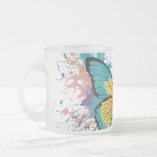 Wings of Colour – Vibrant Butterfly Splash Art Frosted Glass Coffee Mug