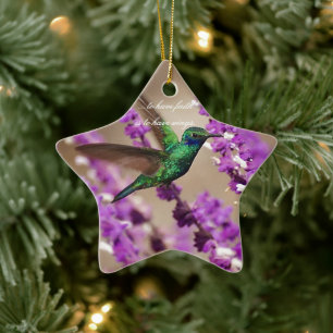 Wings of Faith Sparkling Violet-ears Hummingbird Ceramic Tree Decoration