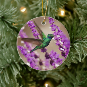 Wings of Faith Sparkling Violet-ears Hummingbird Ceramic Tree Decoration