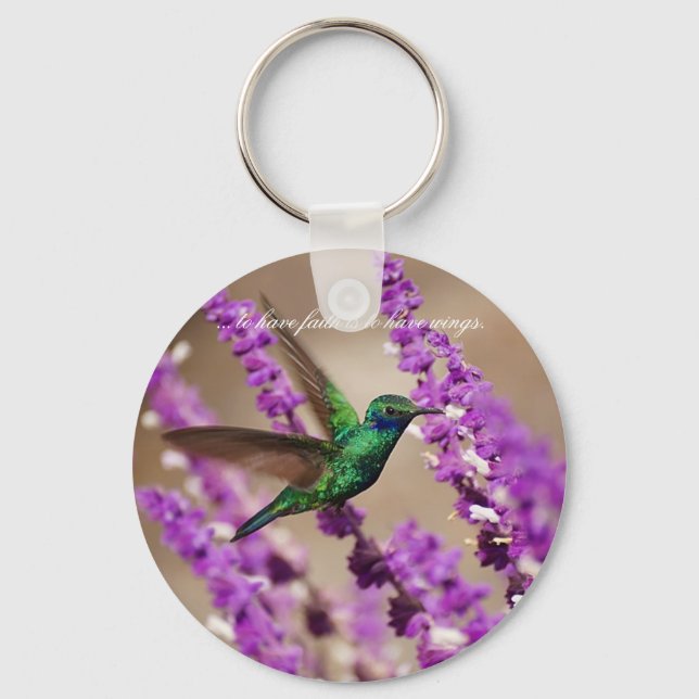 Wings of Faith Sparkling Violet-ears Hummingbird Key Ring (Front)