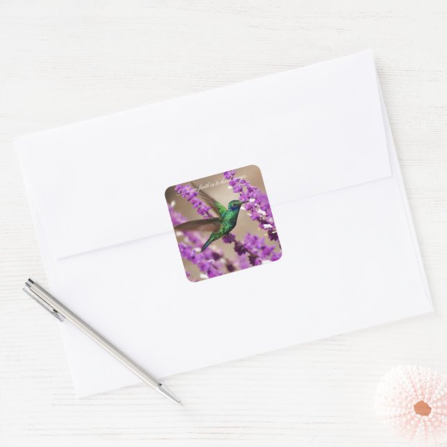 Wings of Faith Sparkling Violet-ears Hummingbird Square Sticker (Envelope)