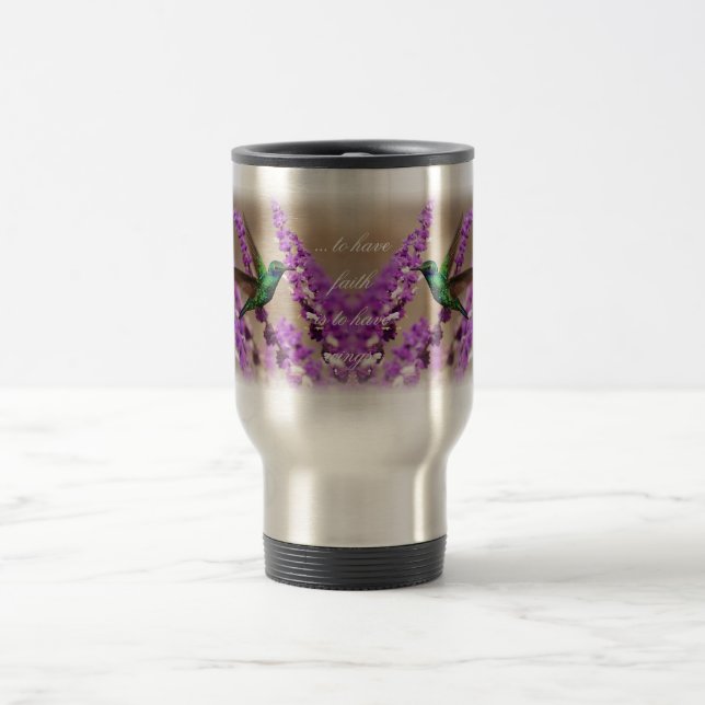 Wings of Faith Sparkling Violet-ears Hummingbird Travel Mug (Center)