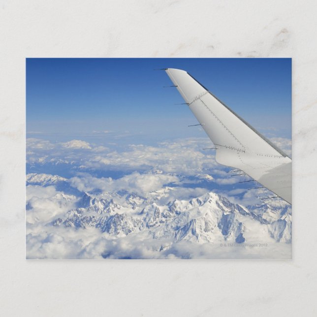 Wings of flying aeroplane over French Alps, Postcard (Front)