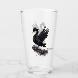 Wings of freedom the black swan on the skateboard. glass