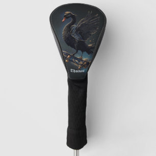 Wings of freedom the black swan on the skateboard. golf head cover