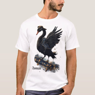 Wings of freedom the black swan on the skateboard. T-Shirt