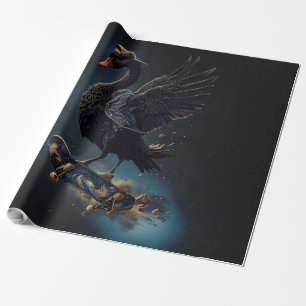 Wings of freedom the black swan on the skateboard. wrapping paper