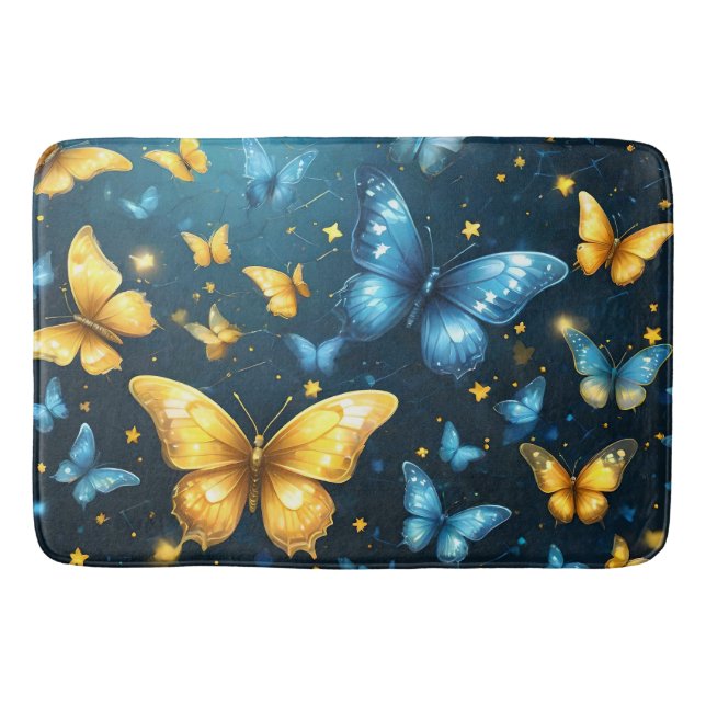 Wings of Joy: Blue and Yellow Flying Butterflies, Bath Mat (Front)