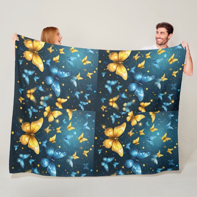 Wings of Joy: Blue and Yellow Flying Butterflies, Fleece Blanket (In Situ)