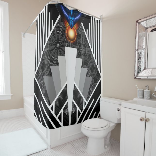 Wings Of Lightning Deco Mech Flare Shower Curtain (In Situ)