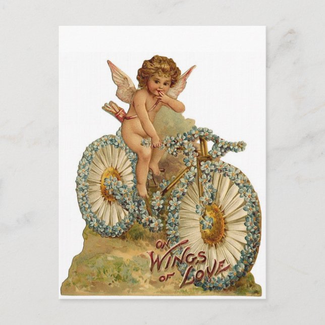 Wings of Love Cupid on A Bicycle Postcard (Front)