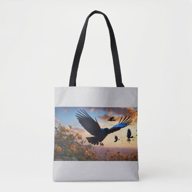 Wings of the Wind: The Crow and the Sparrow Tote Bag (Front)