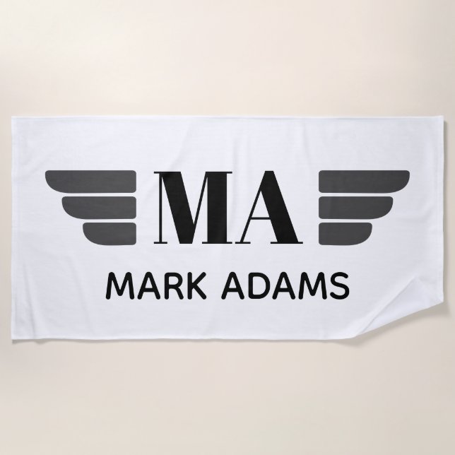 Wings Personalised Monogram Beach Towel (Front)