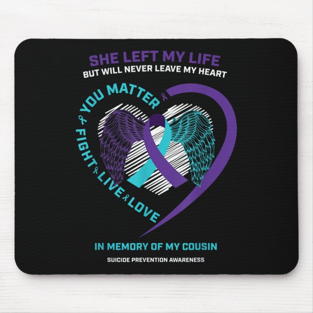 Wings Ribbon In Memory Cousin Suicide Prevention A Mouse Mat (Front)