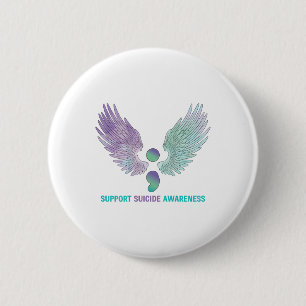 Wings Semicolon Support Suicide Awareness Teal &am 6 Cm Round Badge