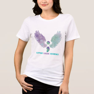 Wings Semicolon Support Suicide Awareness Teal &am Tri-Blend Shirt