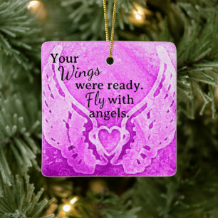 Wings Were Ready Fly Angel Pink Photo Memorial Ceramic Ornament