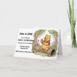 Winie the Pooh First birthday Folded Invitation