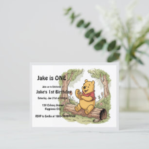 Winie the pooh first birthday postcard