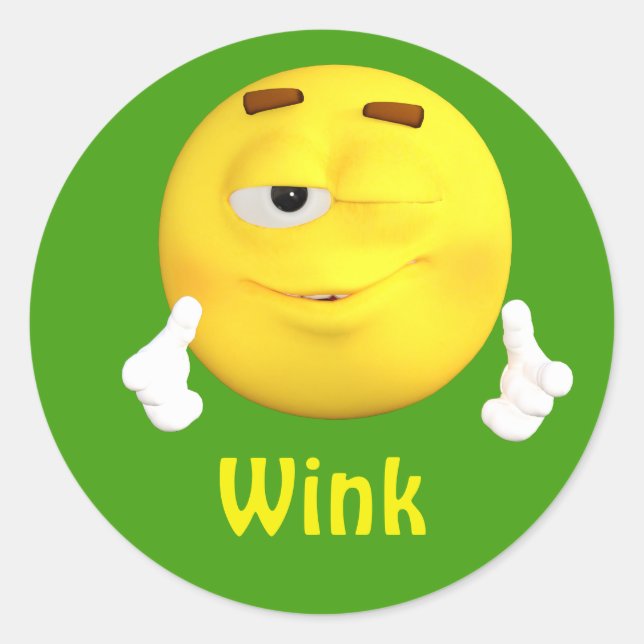 Wink Emoji Emoticon Cartoon Face Classic Round Sticker (Front)