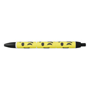 Wink Face Emoji  Black Ink Pen