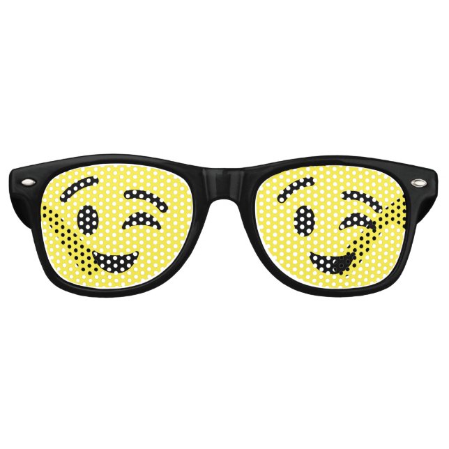 Wink Face Emoji  Retro Sunglasses (Front)