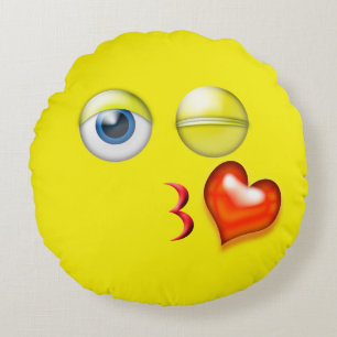 Wink Kiss Emoji Round Cushion