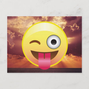 Wink Tongue Out Emoji Ocean Sunset Postcard