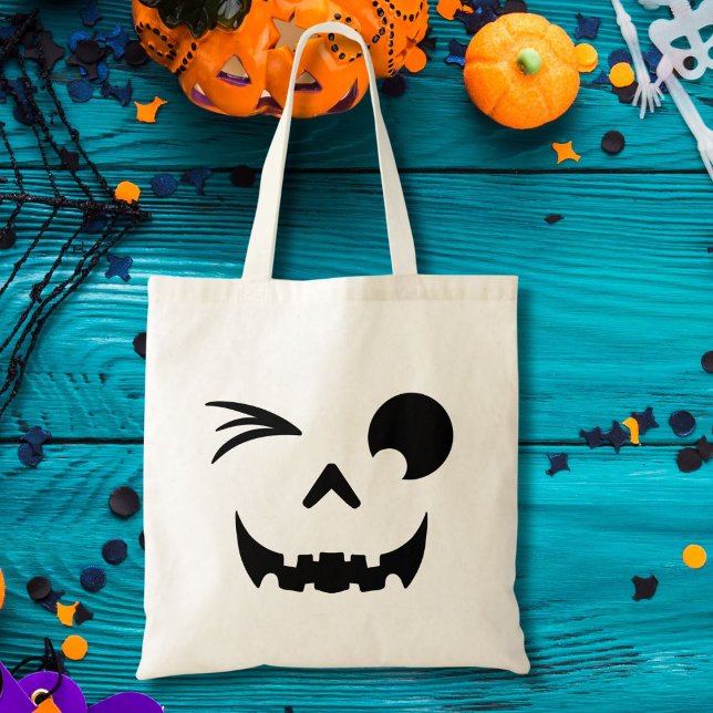 Wink Wink Jack O Lantern Pumpkin Face Halloween Tote Bag (Creator Uploaded)
