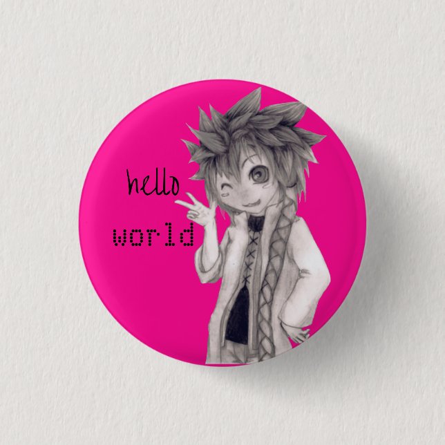 Winking Anime Guy, Original Drawing 3 Cm Round Badge (Front)