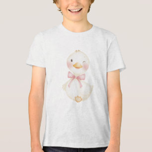 Winking Baby Duck Illustration with Pink Bow Tri-Blend Shirt