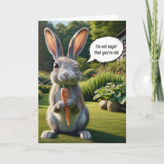 Winking Birthday Rabbit With a Carrot Card (Front)