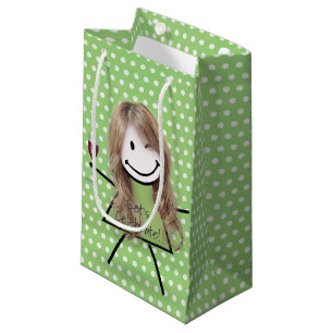 Winking Birthday Stick Girl On Polka Dots  Small Gift Bag