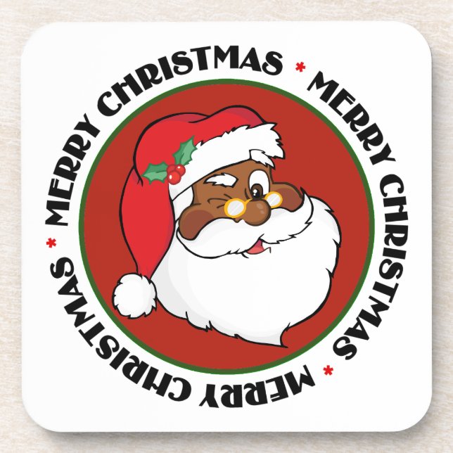 Winking Black Santa Keeping Christmas Secrets Coaster (Front)