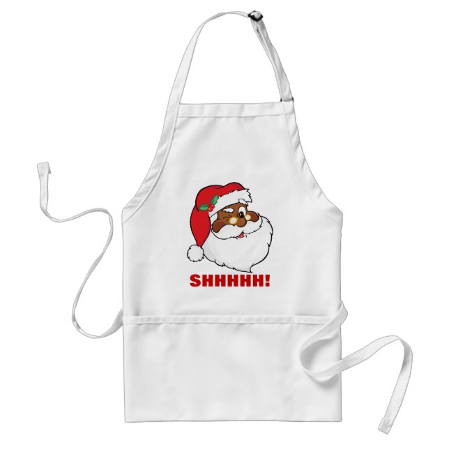 Winking Black Santa Keeping Christmas Secrets Standard Apron (Front)