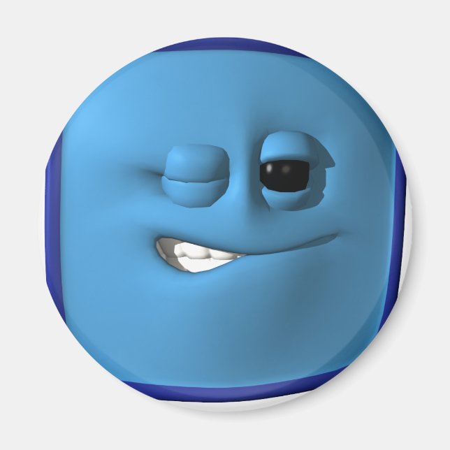 winking blue square magnet (Front)