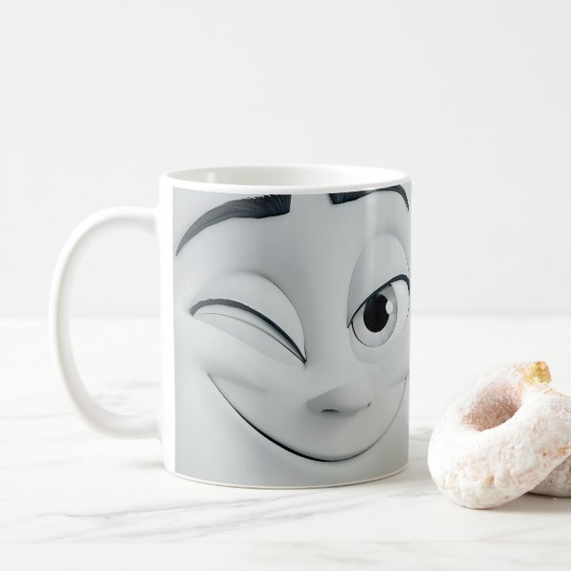 Winking Cartoon Face 3D Mug 10 (With Donut)