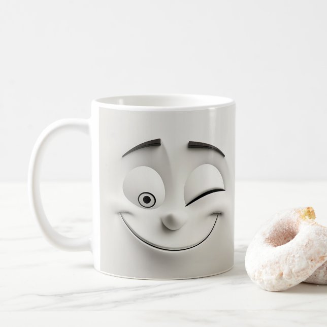 Winking Cartoon Face 3D Mug 12 (With Donut)