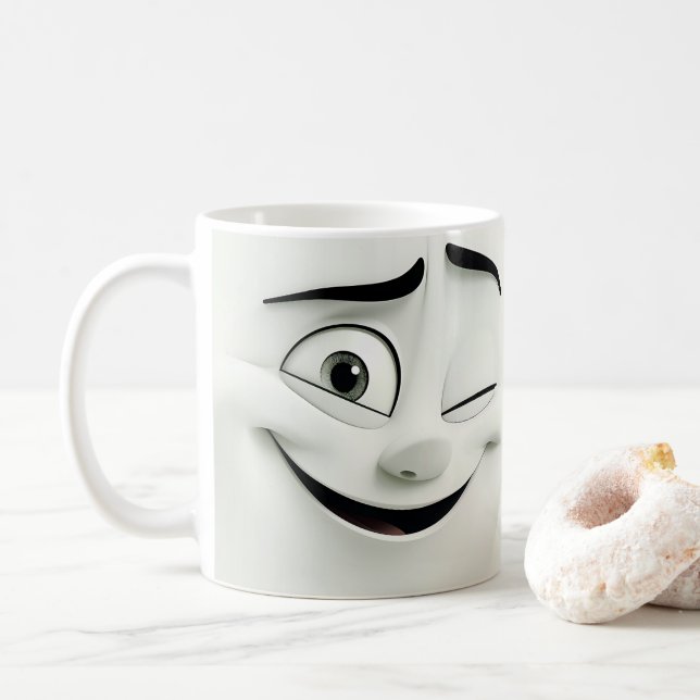 Winking Cartoon Face 3D Mug 9 (With Donut)