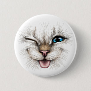 Winking Cat 6 Cm Round Badge