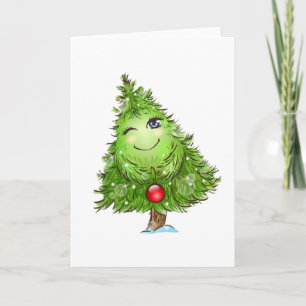 Winking Christmas Tree Greeting Cards