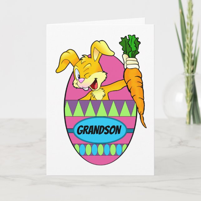 Winking Easter Bunny with Big Carrot Grandson Card (Front)