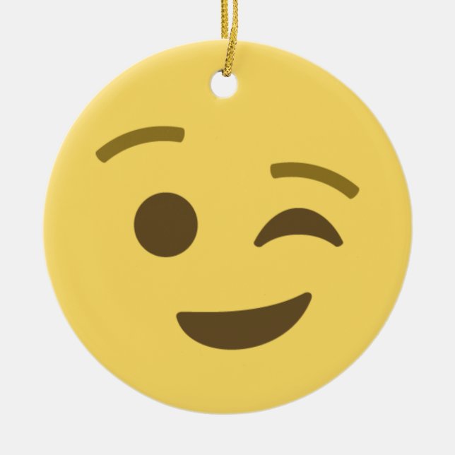 Winking Emoji Ceramic Tree Decoration (Front)