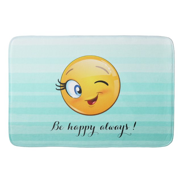  Winking Emoji Face-Be happy always   Bath Mat (Front)