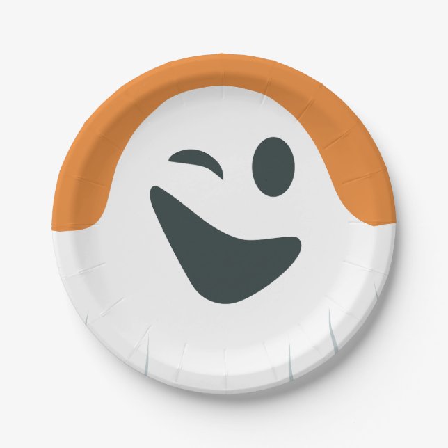Winking Ghost Halloween Paper Plate (Front)