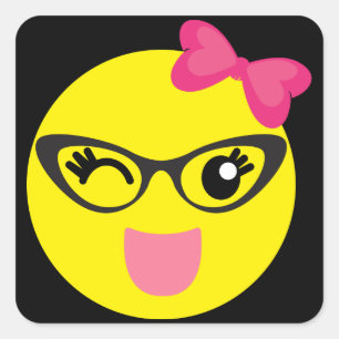 Winking Girly Emoji Square Sticker