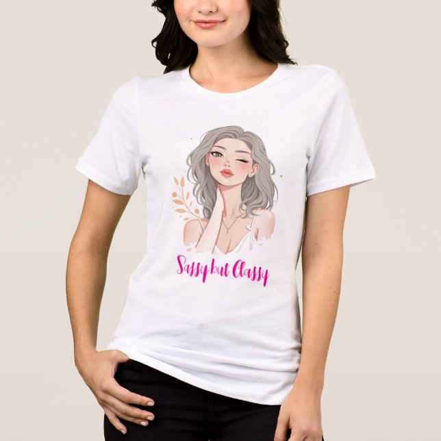 Winking Grey-Haired Beauty Tri-Blend Shirt (Front)
